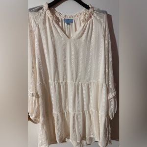 CeCe cream eyelet dress long Puff sleeve size L